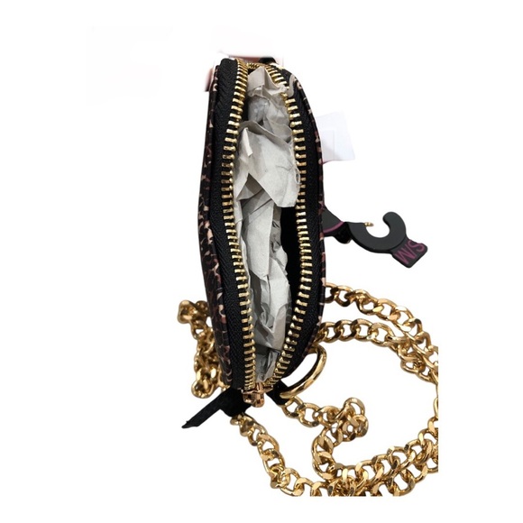 Betsey Johnson leopard animal print heart shaped gold chain‎ mini crossbody new - Picture 7 of 11